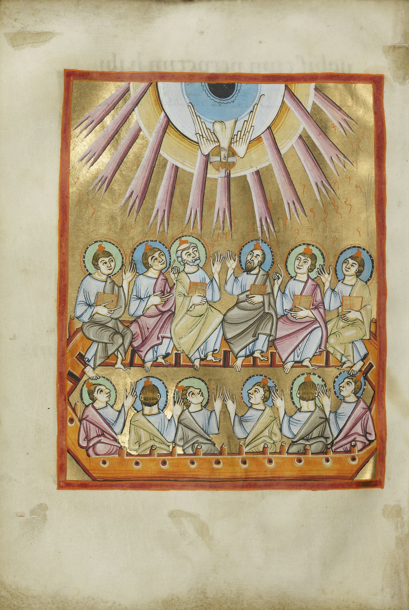 Pentecost, from Benedictional, Ottonian, about 1030-1040. Getty Museum.