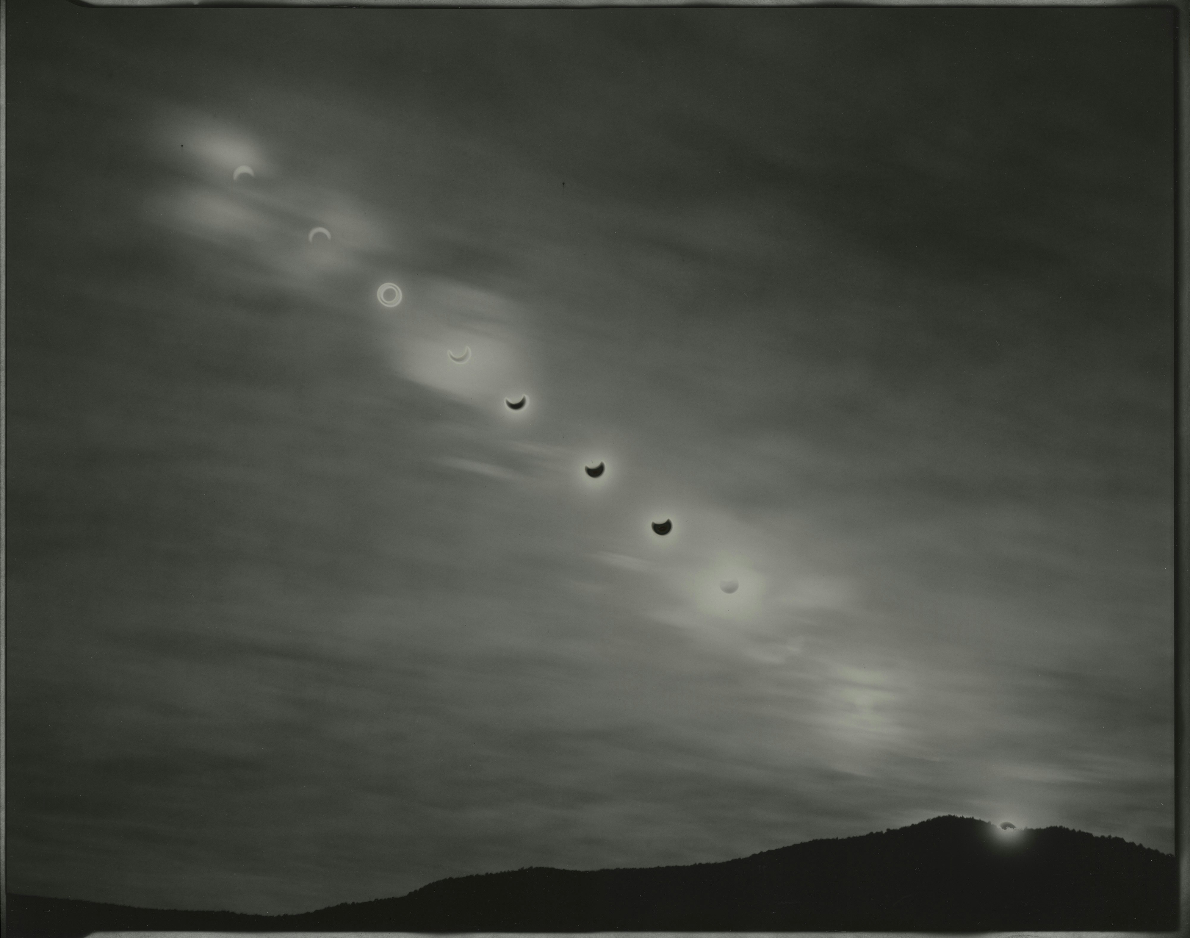 "Sunburned GSP#1082 (Annular eclipse/Nevada)," 2023, Chris McCaw. Gelatin silver paper negative. Courtesy Marshall Gallery, Santa Monica. © Chris McCaw.