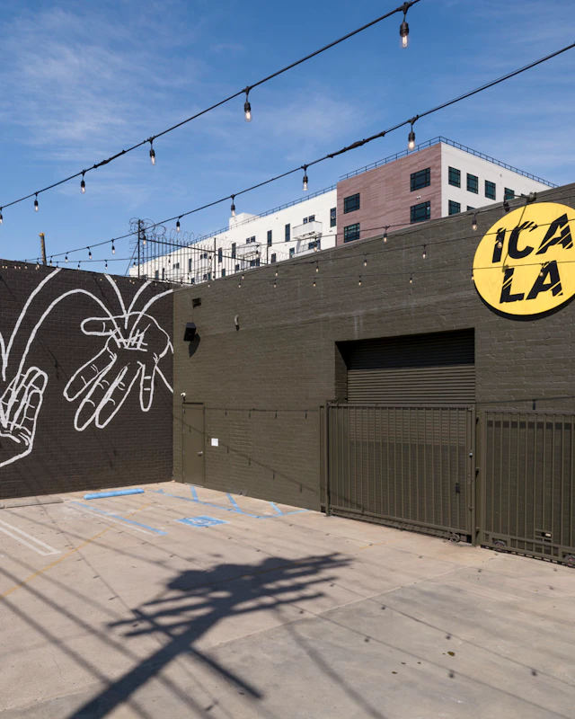 ICA LA Façade. Installation view, Christine Sun Kim: Bounce Back, Institute of Contemporary Art, Los Angeles, Feb 11–Sep 15, 2023. Photograph by Jeff McLane. ©Institute of Contemporary Art, Los Angeles