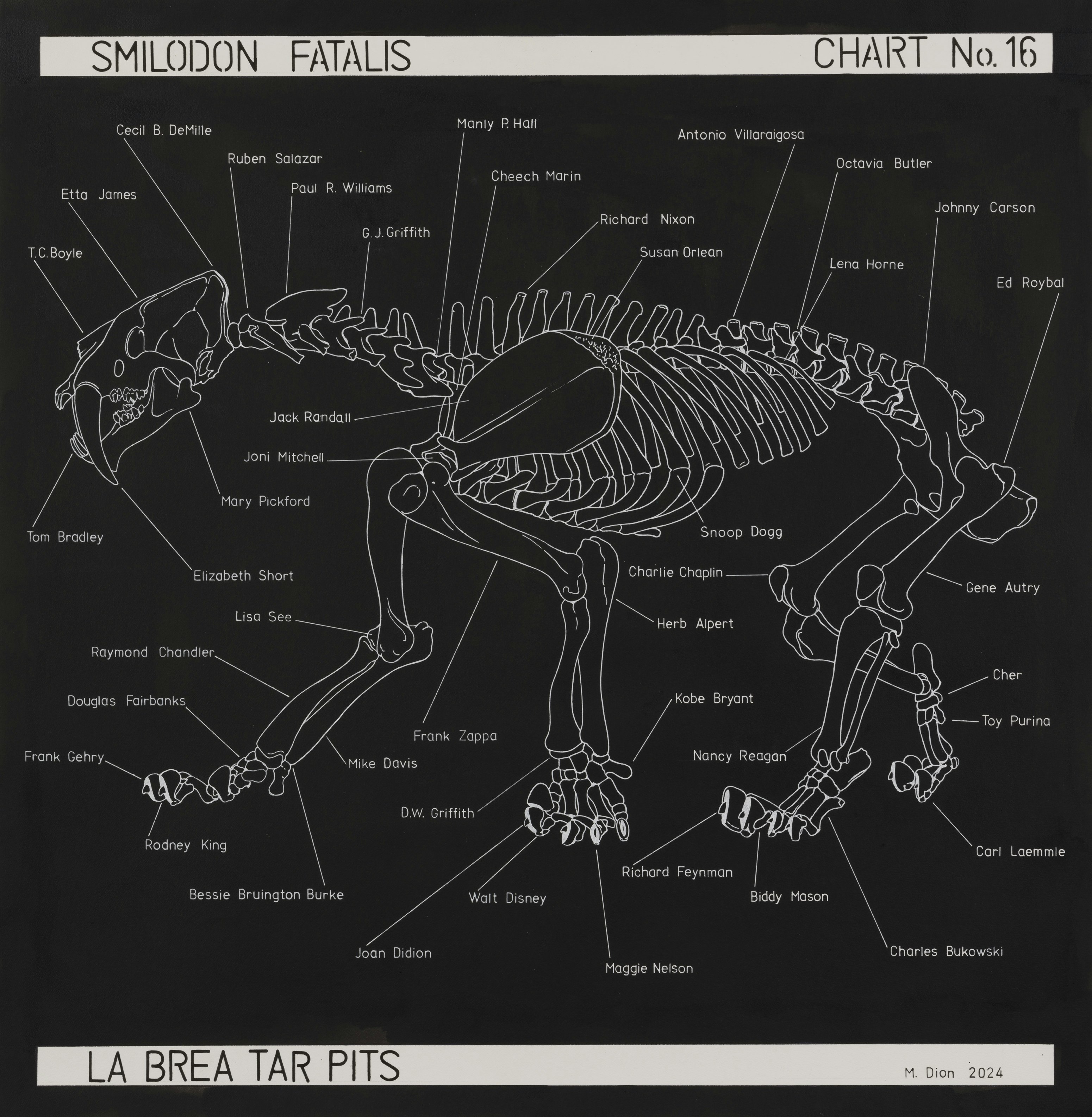 Simoldon Fatalis, 2024, Mark Dion. Black and white ink on Arches watercolor paper. Courtesy of the artist and Tanya Bonakdar Gallery, New York / Los Angeles, La Brea Tar Pits. © Mark Dion.