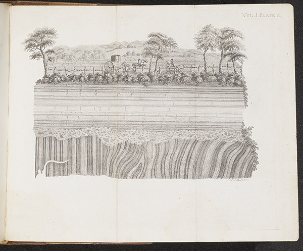 A pencil drawing of a cross section of the earth.